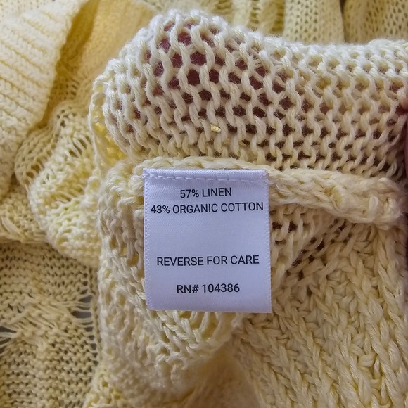 Garnet Hill Open Knit M Yellow Linen Organic Cable Cotton Boho Coastal Preppy - Picture 7 of 8